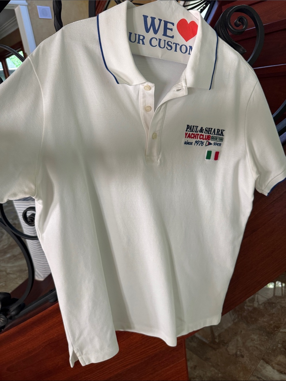 Paul & Shark White Polo with Navy Trim and Yacht Club Embroidery